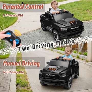 Segmart Licensed Ram 1500 RHO Ride on Truck, 12V Ride-on Electric Car for Kids with Remote Control, Battery Powered with Car Key/Gear Selector, LED Light/Music/MP3, Back Storage (Black)