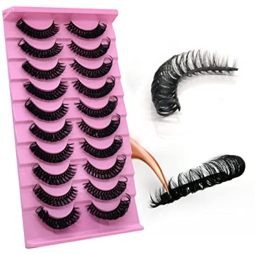 10 Pairs 3D Russian D Curl Lash Strips - 15mm Wispy Mink Lashes Looking Like Extensions