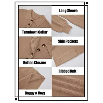 Tymidy Long Sleeve Jumpsuit for Women Knit Sweater Rompers Sexy Low Cut V Neck Button Down Fall Outfits Lounge Romper with Pockets