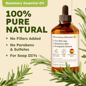 Kukka Rosemary Oil for Hair - 4 Fl Oz - 100% Pure Natural Rosemary Essential Oil - A Great Addition ...