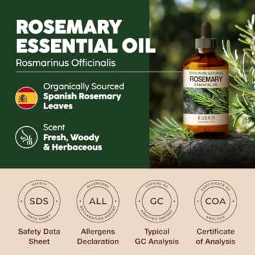 Kukka Rosemary Oil for Hair - 4 Fl Oz - 100% Pure Natural Rosemary Essential Oil - A Great Addition for Shampoo & Scalp Treatments - Made for Hair Care, Skin, Diffusers, Aromatherapy & DIY Soap Making