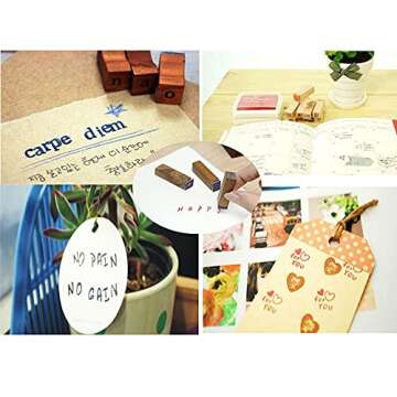 Rubber Stamp Letters Alphabets, Dedoot 70 pcs Alphabet Mini Stamps for Pottery Vintage Wooden Number and Letter Symbol for Clay Crafts, Card Making, Kids Painting