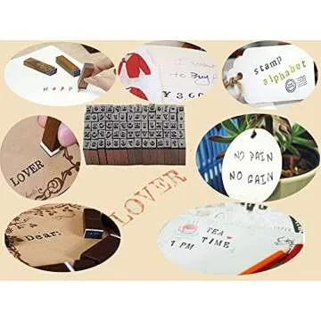 Rubber Stamp Letters Alphabets, Dedoot 70 pcs Alphabet Mini Stamps for Pottery Vintage Wooden Number and Letter Symbol for Clay Crafts, Card Making, Kids Painting