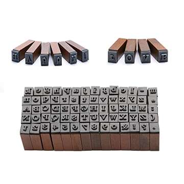 Rubber Stamp Letters Alphabets, Dedoot 70 pcs Alphabet Mini Stamps for Pottery Vintage Wooden Number and Letter Symbol for Clay Crafts, Card Making, Kids Painting
