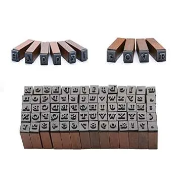 Rubber Stamp Letters Alphabets, Dedoot 70 pcs Alphabet Mini Stamps for Pottery Vintage Wooden Number and Letter Symbol for Clay Crafts, Card Making, Kids Painting