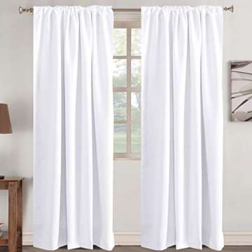 Turquoize White Curtains 84 Inch Long Room Darkening Curtains for Bedroom Thermal Insulated Back Tab Rod Pocket Black Out Curtains for Living Room, 52" W x 84" L, 2 Panels, Pure White