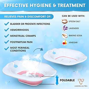 Sitz Bath for Toilet Seat – Perfect for Postpartum Care & Yoni Steam – Designed for Soothing and Relieving Perineal & Hemorrhoid Inflammation – Retractable and Easy to Store (Pink)
