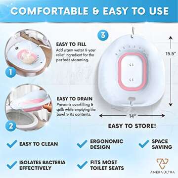 Sitz Bath for Toilet Seat – Perfect for Postpartum Care & Yoni Steam – Designed for Soothing and Relieving Perineal & Hemorrhoid Inflammation – Retractable and Easy to Store (Pink)