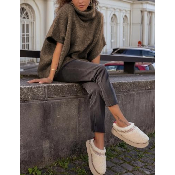 Ynhonra Womens Turtleneck Short Batwing Sleeve Sweater Knitted Oversized Chunky Dolman Tops(Brown-S)