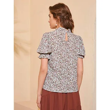 Romwe Women's Floral Print Casual Blouse Stylish Comfort