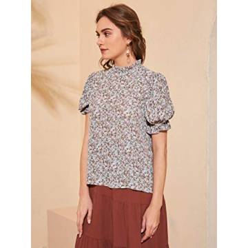 Romwe Women's Floral Print Casual Blouse Stylish Comfort