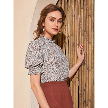 Romwe Women's Floral Print Casual Blouse Stylish Comfort