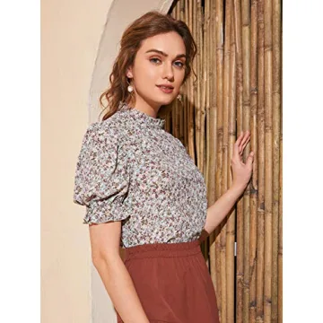 Romwe Women's Floral Print Casual Blouse Stylish Comfort