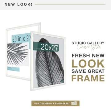 MCS Studio Gallery 20x27 Poster Frame White Woodgrain, Vertical & Horizontal Wall Hanging Large Pict...