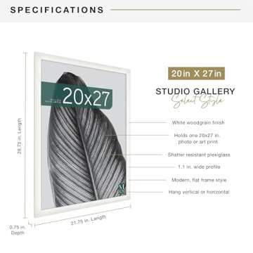 MCS Studio Gallery 20x27 Poster Frame White Woodgrain, Vertical & Horizontal Wall Hanging Large Picture Frame for Photos, Posters & Art Prints (1-Pack)