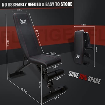 FLYTIGER Adjustable Weight Bench – Foldable Home Gym