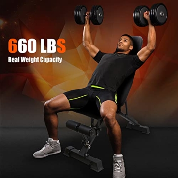 FLYTIGER Adjustable Weight Bench – Foldable Home Gym