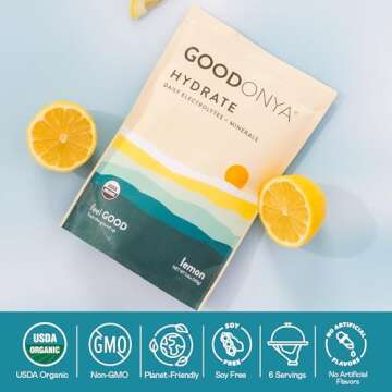 GOODONYA Organic Hydration Electrolyte Powder | Lemon, Coconut Water, Magnesium, Himalayan Pink Salt | Only 1g Sugar, No Artificial Flavors | USDA Organic & Plant-Based | 20 Servings