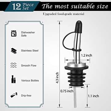 AOZITA 12 Pack Liquor Pour Spout, Stainless Steel Liquor Bottle Pourers with Rubber Dust Caps for Al...