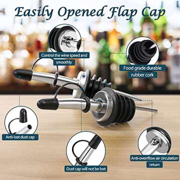 AOZITA 12 Pack Liquor Pour Spout, Stainless Steel Liquor Bottle Pourers with Rubber Dust Caps for Alcohol, Olive Oil, Liquor Pourers with Dust Caps, Speed Pourers, Bar Bartender Accessories