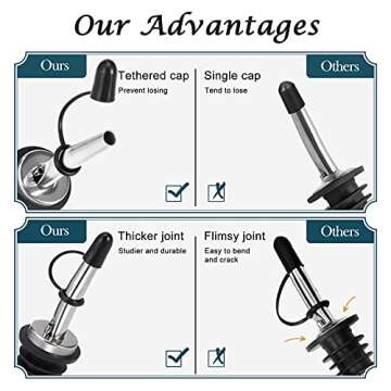 AOZITA 12 Pack Liquor Pour Spout, Stainless Steel Liquor Bottle Pourers with Rubber Dust Caps for Alcohol, Olive Oil, Liquor Pourers with Dust Caps, Speed Pourers, Bar Bartender Accessories