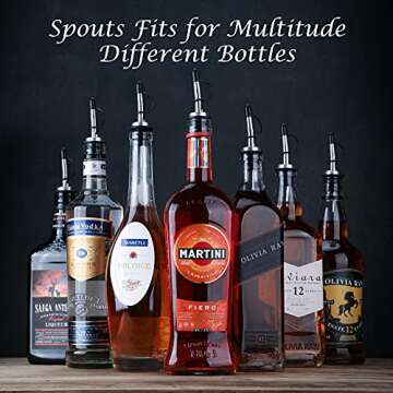 AOZITA 12 Pack Liquor Pour Spout, Stainless Steel Liquor Bottle Pourers with Rubber Dust Caps for Alcohol, Olive Oil, Liquor Pourers with Dust Caps, Speed Pourers, Bar Bartender Accessories
