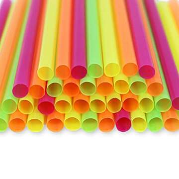 Jumbo Straws Assorted Colors Extra Wide for Smoothie Slushies Tea Frozen Cocktails Drinks - Disposable Party Straws - 50 Pieces