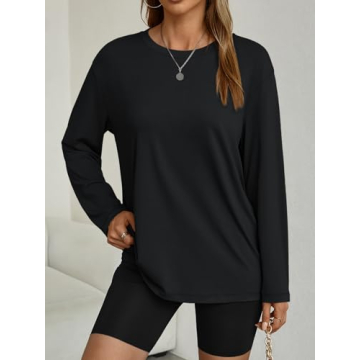 AUTOMET Women's Oversized Long Sleeve Shirt - Trendy Fall Casual Tee for Gym and Everyday Wear