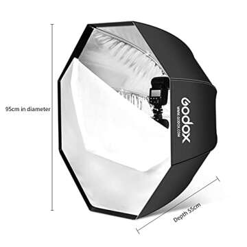 Godox 37" / 95cm Umbrella Octagon Softbox Reflector with Honeycomb Grid and Carrying Bag for Studio Flash Speedlight, Portrait and Product Photography with USB Light