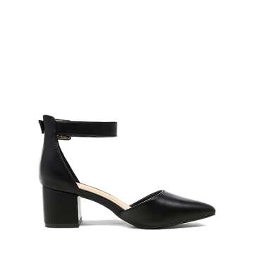 DREAM PAIRS Womens Low Heel Pump Shoes, Black/Pu - 8 (Annee)