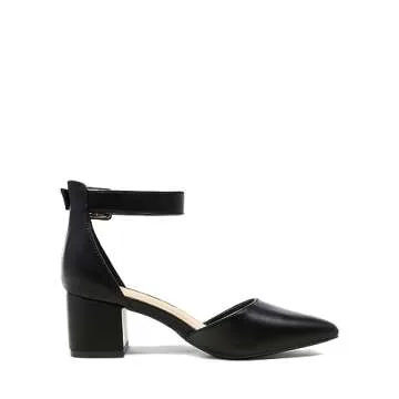 DREAM PAIRS Womens Low Heel Pump Shoes, Black/Pu - 8 (Annee)