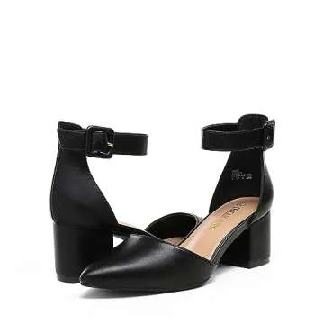 DREAM PAIRS Womens Low Heel Pump Shoes, Black/Pu - 8 (Annee)