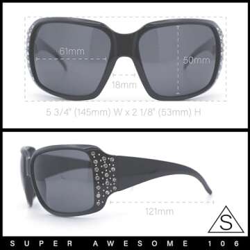 SA106 Polarized Lens Oversize Rhinestone Bling Sparkling Womens Sunglasses All Black