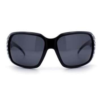 SA106 Polarized Lens Oversize Rhinestone Bling Sparkling Womens Sunglasses All Black