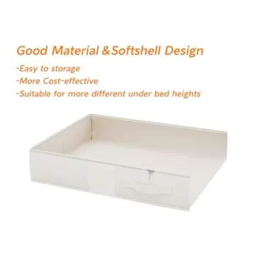 TidyCorner Soft Under Bed Storage Containers, Foldable Under Bed Storage Bags for Clothing, Blankets, Toys, Underbed Storage with Clear Window, Strong Zipper, 33" L * 17.5" W * 4.7" H, Beige, 4 Pack