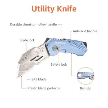 Amazon Basics Folding Utility Knife - Durable, Lightweight with Holster