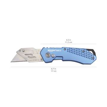 Amazon Basics Folding Utility Knife - Light Blue & Durable