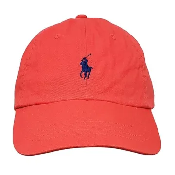 POLO RALPH LAUREN Men's Polo Sports Pony Logo Hat Cap (One Size, Red with Navy Pony)