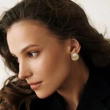 Mytys Pearl Stud Earrings, 14K Gold plated Large Pearl Earrings Gold Stud Earrings Handpicked Freshwater Cultured Hypoallergenic Large Pearl Earrings Jewelry Gifts for Her - AAA+ Quality