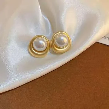 Mytys Pearl Stud Earrings, 14K Gold plated Large Pearl Earrings Gold Stud Earrings Handpicked Freshwater Cultured Hypoallergenic Large Pearl Earrings Jewelry Gifts for Her - AAA+ Quality