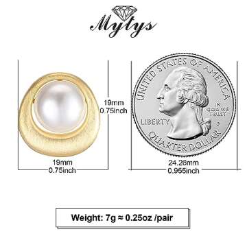 Mytys Pearl Stud Earrings, 14K Gold plated Large Pearl Earrings Gold Stud Earrings Handpicked Freshwater Cultured Hypoallergenic Large Pearl Earrings Jewelry Gifts for Her - AAA+ Quality