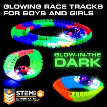 USA Toyz Large Glow Trax Race Tracks Set - 380 pc Bendable & Glow in the Dark Racing Adventure