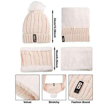 SATINIOR 5 Pcs Winter Hat Scarf Gloves Set Fleece Lined Knit Beanie Hat Warm Touch Screen Gloves Ear...
