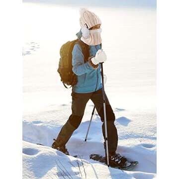 SATINIOR 5 Pcs Winter Hat Scarf Gloves Set Fleece Lined Knit Beanie Hat Warm Touch Screen Gloves Earmuff Warmer for Women (Beige,Classic Style)