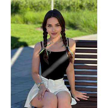 OQQ Women's 3 Piece Bodysuits Sexy Ribbed Sleeveless Adjustable Spaghetti Strips Tops Leotard 2025 Summer Black Rose White