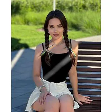 OQQ Women's 3 Piece Bodysuits Sexy Ribbed Sleeveless Adjustable Spaghetti Strips Tops Leotard 2025 Summer Black Rose White