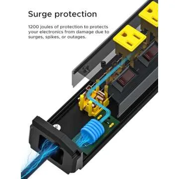 CRST 6 Outlet Metal Heavy Duty Power Strip with Individual Switches, 6FT Wide Spaced Garage Power Strip, Mountable Power Strip Surge Protector (1200 Joules), 15amp/1875W, 14AWG SJT Power Cord