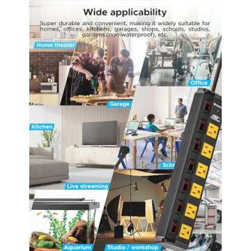 CRST 6 Outlet Metal Heavy Duty Power Strip with Individual Switches, 6FT Wide Spaced Garage Power Strip, Mountable Power Strip Surge Protector (1200 Joules), 15amp/1875W, 14AWG SJT Power Cord
