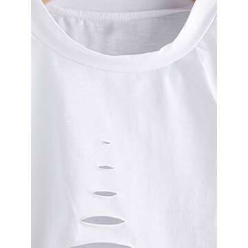 SweatyRocks Women's Short Sleeve Cutout Tee Shirt Distressed Crop Top Solid White Medium