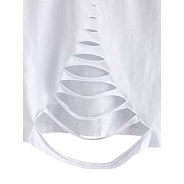 SweatyRocks Women's Short Sleeve Cutout Tee Shirt Distressed Crop Top Solid White Medium